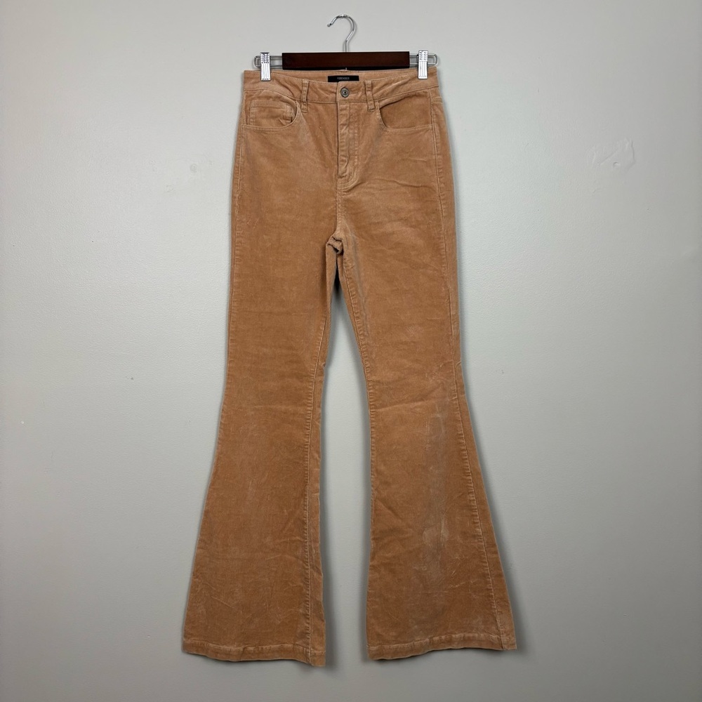 Forever 21 Pants Womens Med Tan Corduroy Flare Zip Fly High Rise Stretch Y2K